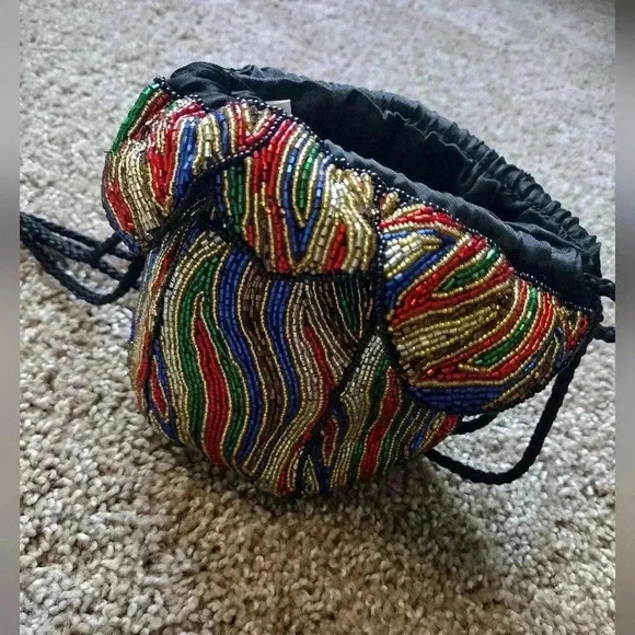 Vintage Heavily Beaded Multicolor Shoulder Bag Purse - Picture 7 of 16